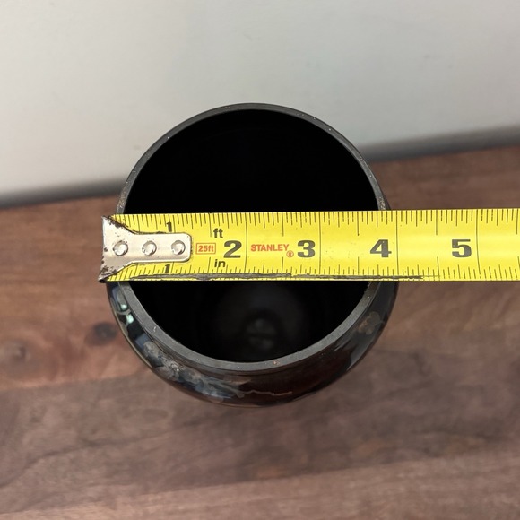 Vintage Czech Black Glass Etched Vase – Birds & Floral – Art Deco Style Moody - Picture 9 of 12